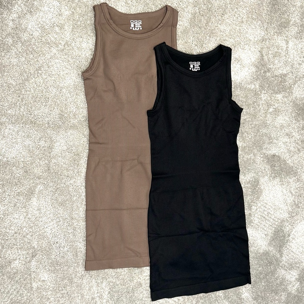 OQQ Seamless Ribbed Shapewear Tank Dresses, Black & Tan, Sz S - NWOT Bundle of 2 - Picture 4 of 4